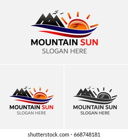 Sun Logo with mountain Symbol Icon