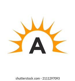 Sun Logo On Letter A Concept. Sun Icon Vector Design With A Letter Template 