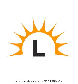 Sun Logo auf Buchstabe L Konzept. Sun Icon Vectordesign mit L-Letter-Vorlage 