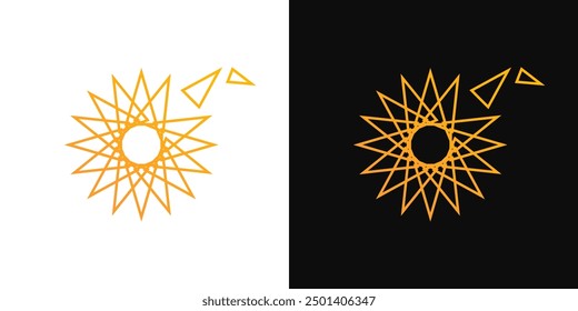 Sun logo outline vector. Linear sun light burst flare icon logo isolated