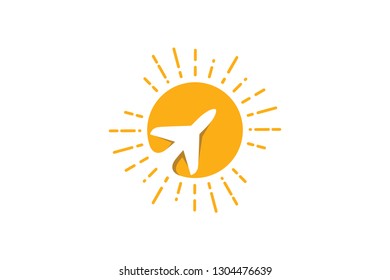 Sun Logo With Plane Symbol Logo Template