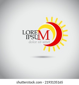 The sun logo is red and yellow. Vector illustration