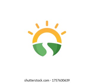 Sun Logo Road Sunset Vector Icon 