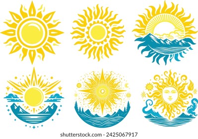 Sun logo and sea Royalty Vector illustration