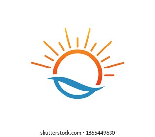 Sun logo sea water vector 