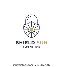 Sun logo and shield design combination, flat style logos