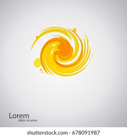 Sun logo. As sign, symbol, web, label. Vector illustration.
