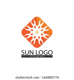 Sun logo and stars symbols star icon web Vector