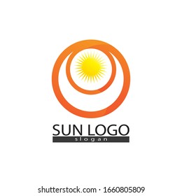 Sun logo and stars symbols star icon web Vector