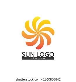 Sun logo and stars symbols star icon web Vector