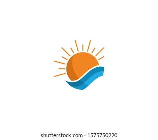 Sun logo summer wave vector 