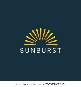 Sun logo. Sunburst logo. Sunburst with yellow line on dark background. Logo design template element for nature and vacation