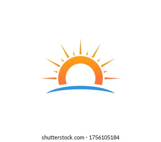 Sun logo sunset icon vector sea wave 