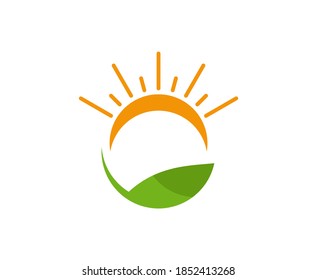 Sun logo sunset leaf nature vector 