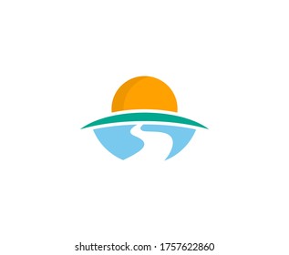 Sun Logo Sunset Road Vector Icon 