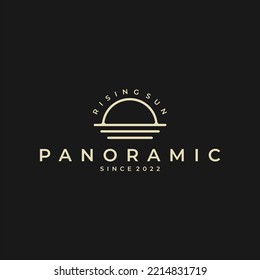 logotipo de sun, sunset sunrise with beach ocean water logotipo icono vector en línea de moda lineal, contorno abstracto vector para hotel o spa