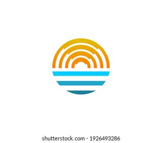 Sun logo sunset water vector 