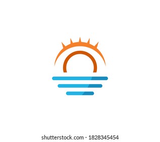 Sun logo sunset wave sea vector icon 