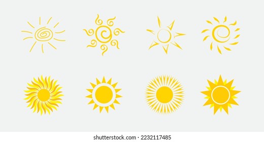 Sun logo, symbol, and icon set vector illustration.