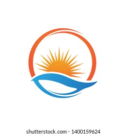 Sun logo and symbols star icon web Vector