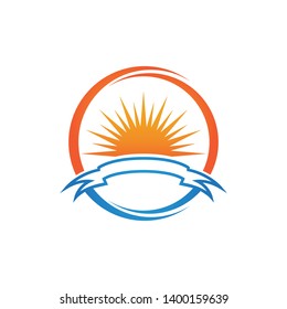 Sun logo and symbols star icon web Vector