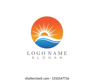 Sun Rise Logo Ocean Wave Water Stock Vector (Royalty Free) 1939546573