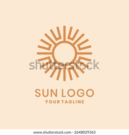 Sun logo with symmetrical line rays and circular design