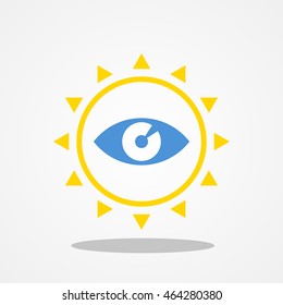 Sun logo template blue eye in the sun gold color design illustration