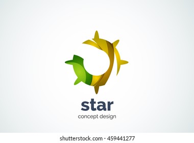 Plantilla de logotipo de Sun, concepto de estrella brillante - estilo mínimo geométrico, creado con elementos de curva superpuestos y ondas. Emblema de identidad corporativa, elemento abstracto de marca de empresa