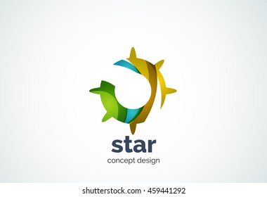 Sun logo template, shining star concept - geometric minimal style, created with overlapping curve elements and waves. Corporate identity emblem, abstract business company branding element