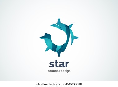 Plantilla de logotipo de Sun, concepto de estrella brillante - estilo mínimo geométrico, creado con elementos de curva superpuestos y ondas. Emblema de identidad corporativa, elemento abstracto de marca de empresa