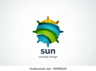 Sun logo template, shining star concept - geometric minimal style, created with overlapping curve elements and waves. Corporate identity emblem, abstract business company branding element