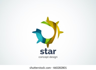 Sun logo template, shining star concept - geometric minimal style, created with overlapping curve elements and waves. Corporate identity emblem, abstract business company branding element