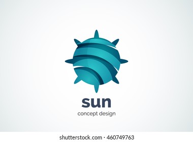 Plantilla de logotipo de Sun, concepto de estrella brillante - estilo mínimo geométrico, creado con elementos de curva superpuestos y ondas. Emblema de identidad corporativa, elemento abstracto de marca de empresa
