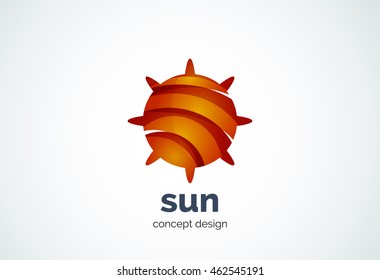 Sun logo template, shining star concept - geometric minimal style, created with overlapping curve elements and waves. Corporate identity emblem, abstract business company branding element
