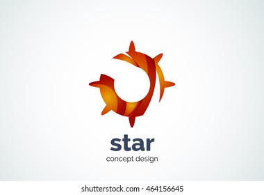 Sun logo template, shining star concept - geometric minimal style, created with overlapping curve elements and waves. Corporate identity emblem, abstract business company branding element