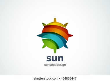 Sun logo template, shining star concept - geometric minimal style, created with overlapping curve elements and waves. Corporate identity emblem, abstract business company branding element