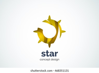 Plantilla de logotipo de Sun, concepto de estrella brillante - estilo mínimo geométrico, creado con elementos de curva superpuestos y ondas. Emblema de identidad corporativa, elemento abstracto de marca de empresa