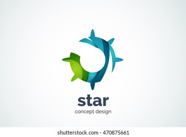 Sun logo template, shining star concept - geometric minimal style, created with overlapping curve elements and waves. Corporate identity emblem, abstract business company branding element