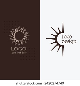 Sun logo templates dark flat handdrawn sketch