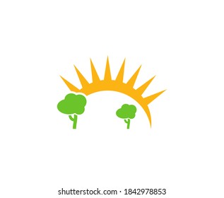 Sun logo tree landscaping vector icon 