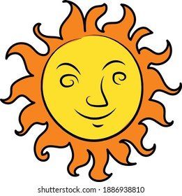 Sun logo Vector, Cartoon Sun with face , Isolated in white background