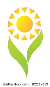 Sun logo vector with green leaves