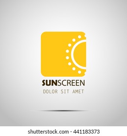 Sun logo. Vector. Sunscreen cosmetic logo design with sun icon. Logotype concept. Fabric print. EPS 10.