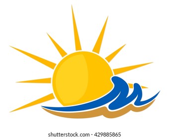 sun Logo with wave and sand. 