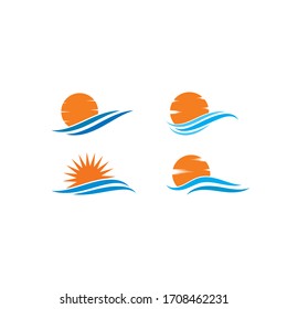 Sonnenlogo mit Wellen - Design der Vektorillustration mit Symbolen