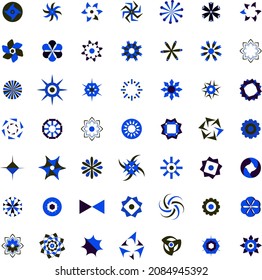 Sun logos blue and black combination on white background flat vector icon collection set