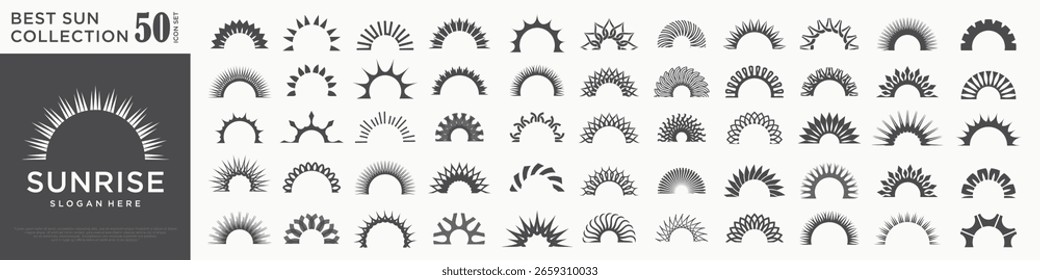 Colección del logotipo solar. Conjunto de iconos de logotipo de forma redonda abstracta aislada. Ilustración vectorial moderna y sencilla.