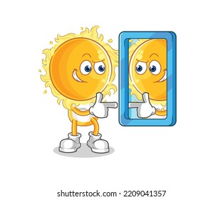 the sun looking into mirror cartoon. cartoon mascot vector