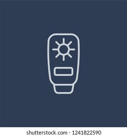 Sun lotion icon. Sun lotion linear design concept from Camping collection. Simple element vector illustration on dark blue background.